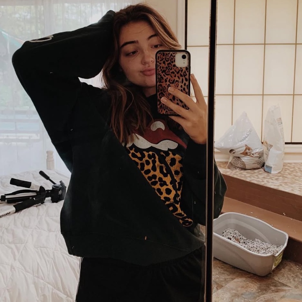 FREE PEOPLE x DAYDREAMER Leopard Tongue Rolling Stones Hoodie